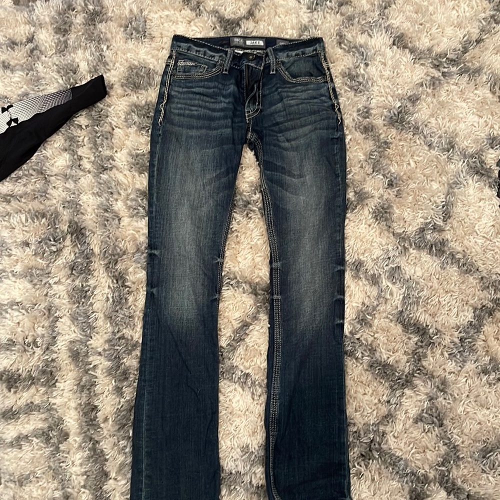 Buckle straight leg jeans